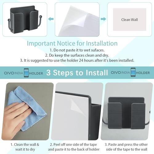 OIVO INDIA Wall Charger Hook Mobile Phone Holder Universal Cellphone Hanging Bracket Hooks Charging Dock Stand (Grey, Pack of 6)