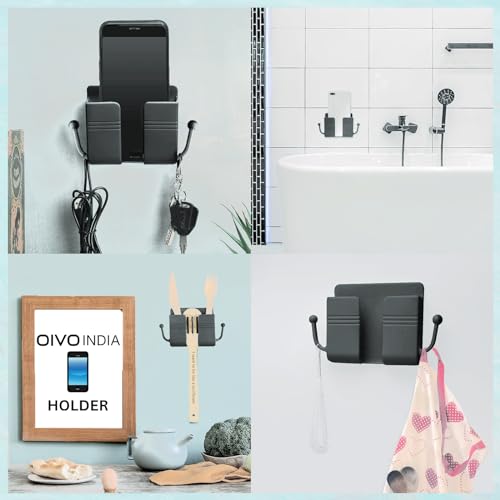 OIVO INDIA Wall Charger Hook Mobile Phone Holder Universal Cellphone Hanging Bracket Hooks Charging Dock Stand (Grey, Pack of 6)