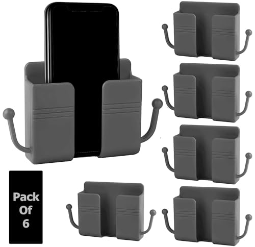 OIVO INDIA Wall Charger Hook Mobile Phone Holder Universal Cellphone Hanging Bracket Hooks Charging Dock Stand (Grey, Pack of 6)