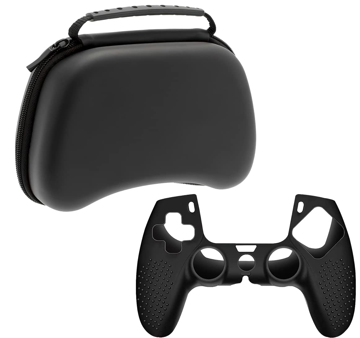 OIVO INDIA Black Controller EVA & Silicone Cover Case PS5 Controller Skin Anti Slip Protective Case Sleeve Compatible for Sony PS5 Controller (Combo of 2 - GC-09 Black + P5CC-06 ZigZagBK)