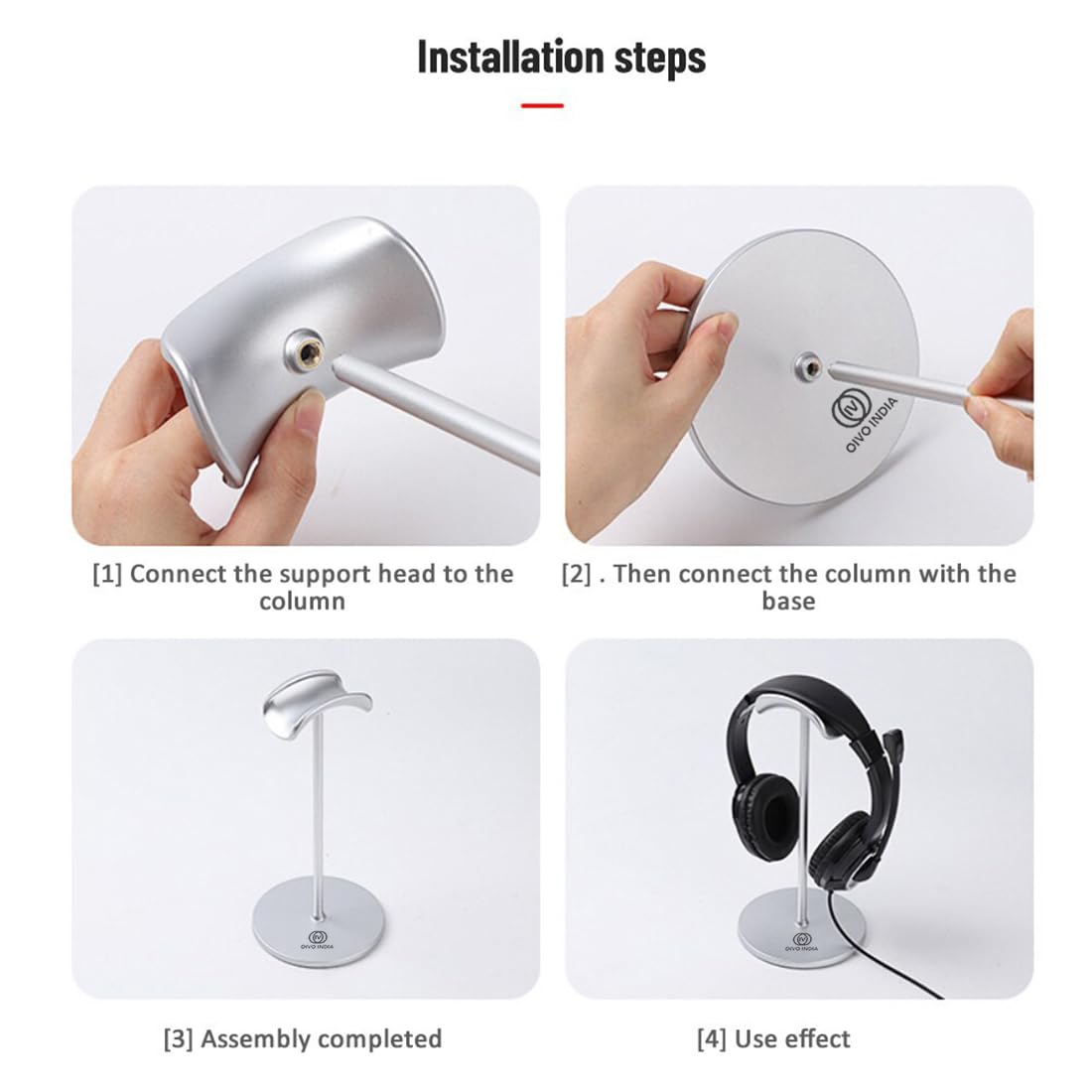 OIVO INDIA Headphone Stand Headset Holder with Aluminum Supporting Bar for All Headphone Sizes (Silver)