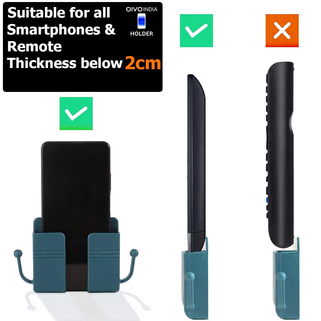 OIVO INDIA Wall Charger Hook Mobile Phone Holder Universal Cellphone Hanging Bracket Hooks Charging Dock Stand (Blue, Pack of 6)
