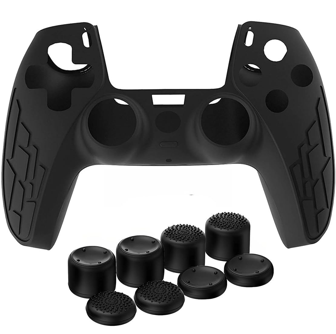 OIVO INDIA Black Cover Case Compatible with PS5 Game Controller Remote Sleeves with Black ThumbGrip 8pcs Set