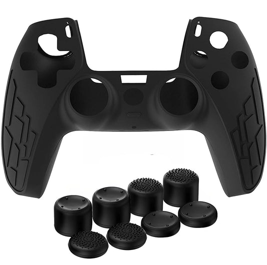 OIVO INDIA Black Cover Case Compatible with PS5 Game Controller Remote Sleeves with Black ThumbGrip 8pcs Set