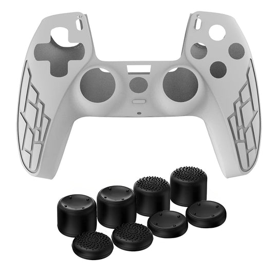 OIVO INDIA White Cover Compatible with PS5 Game Controller Remote Sleeves with Black ThumbGrip Set