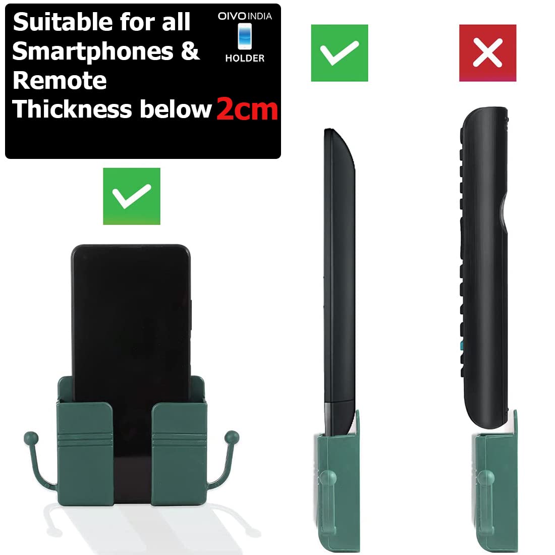 OIVO INDIA Self Adhesive Green Wall Mount Mobile Holder (Pack of 6)