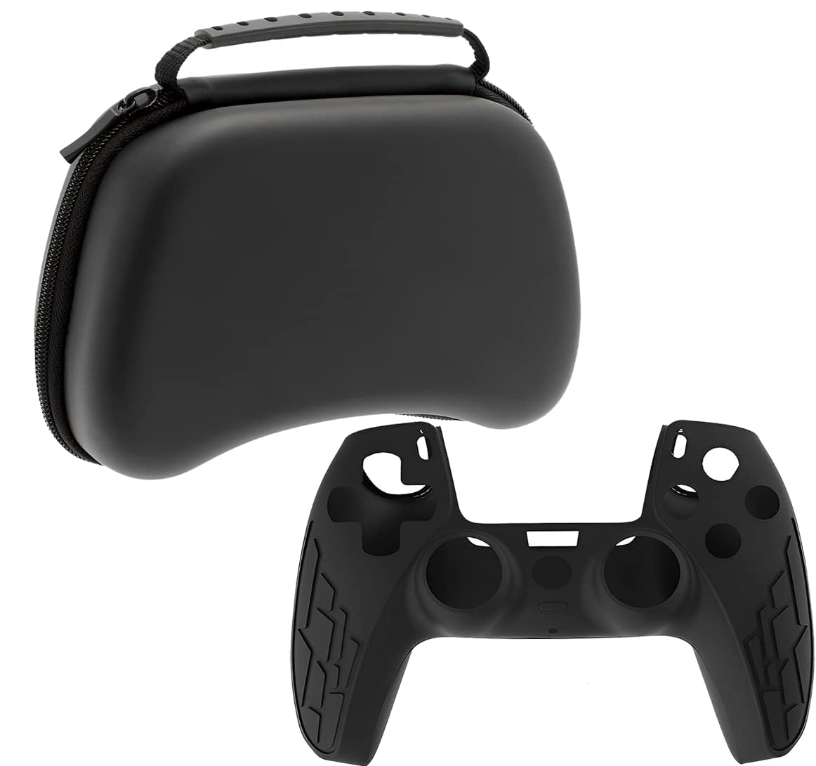 OIVO INDIA Black Controller EVA & Silicone Cover Case PS5 Controller Skin Anti Slip Protective Case Sleeve Compatible for Sony PS5 Controller (Combo of 2 - GC-09 Black + P5CC-06 ZigZagBK)