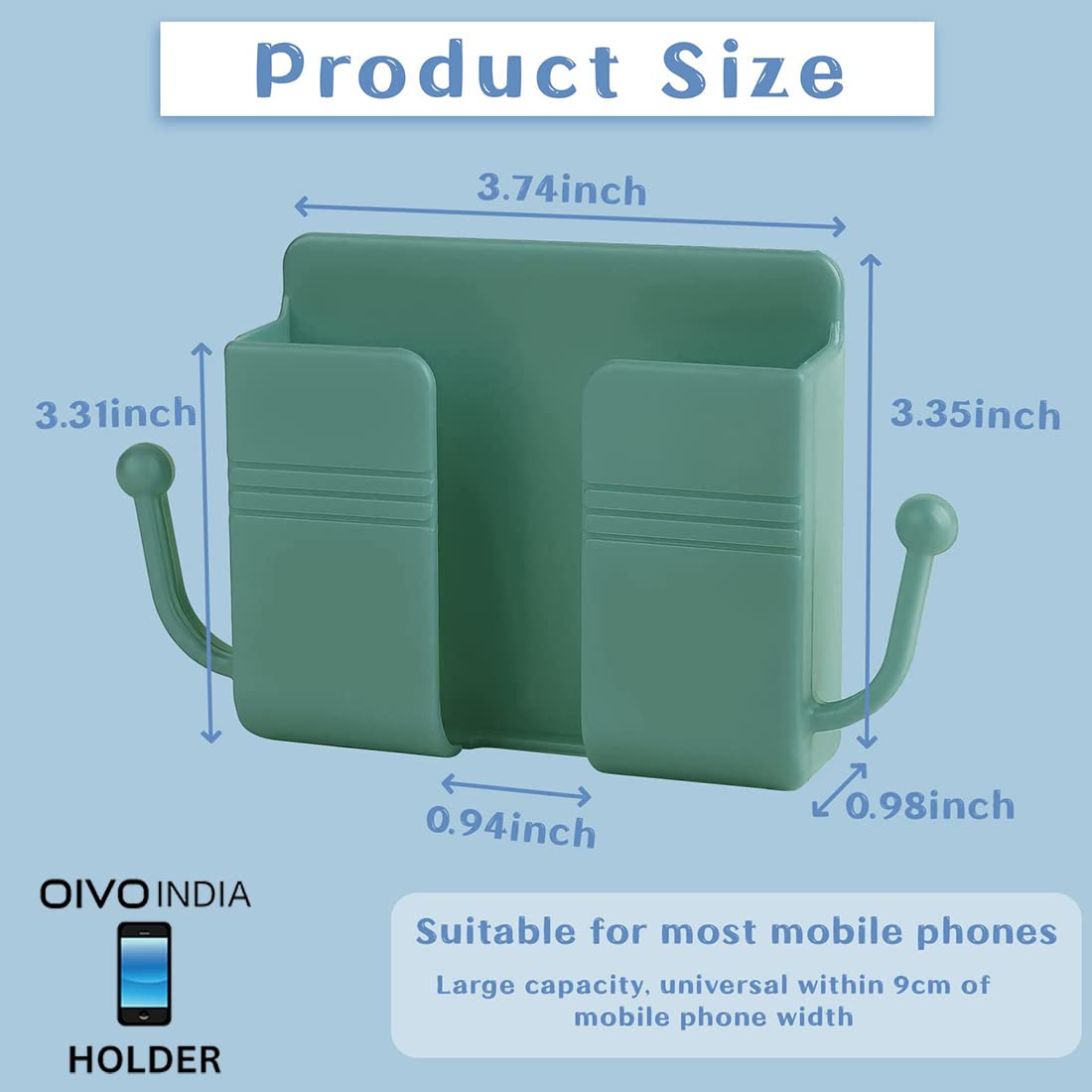 OIVO INDIA Self Adhesive Green Wall Mount Mobile Holder (Pack of 6)