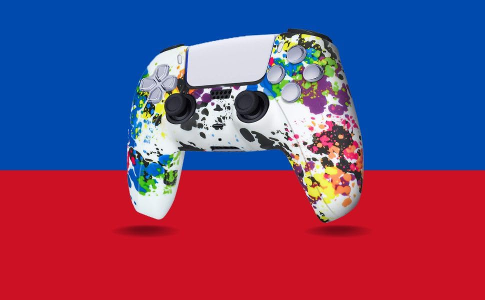 OIVO INDIA Black & White Controller Silicone Cover Case PS5 Controller Skin Anti Slip Protective Sleeve Compatible for Sony Playstation5 (Pack of 2- P5CC06 Zigzag BK+P5CC-08 Multicolor)