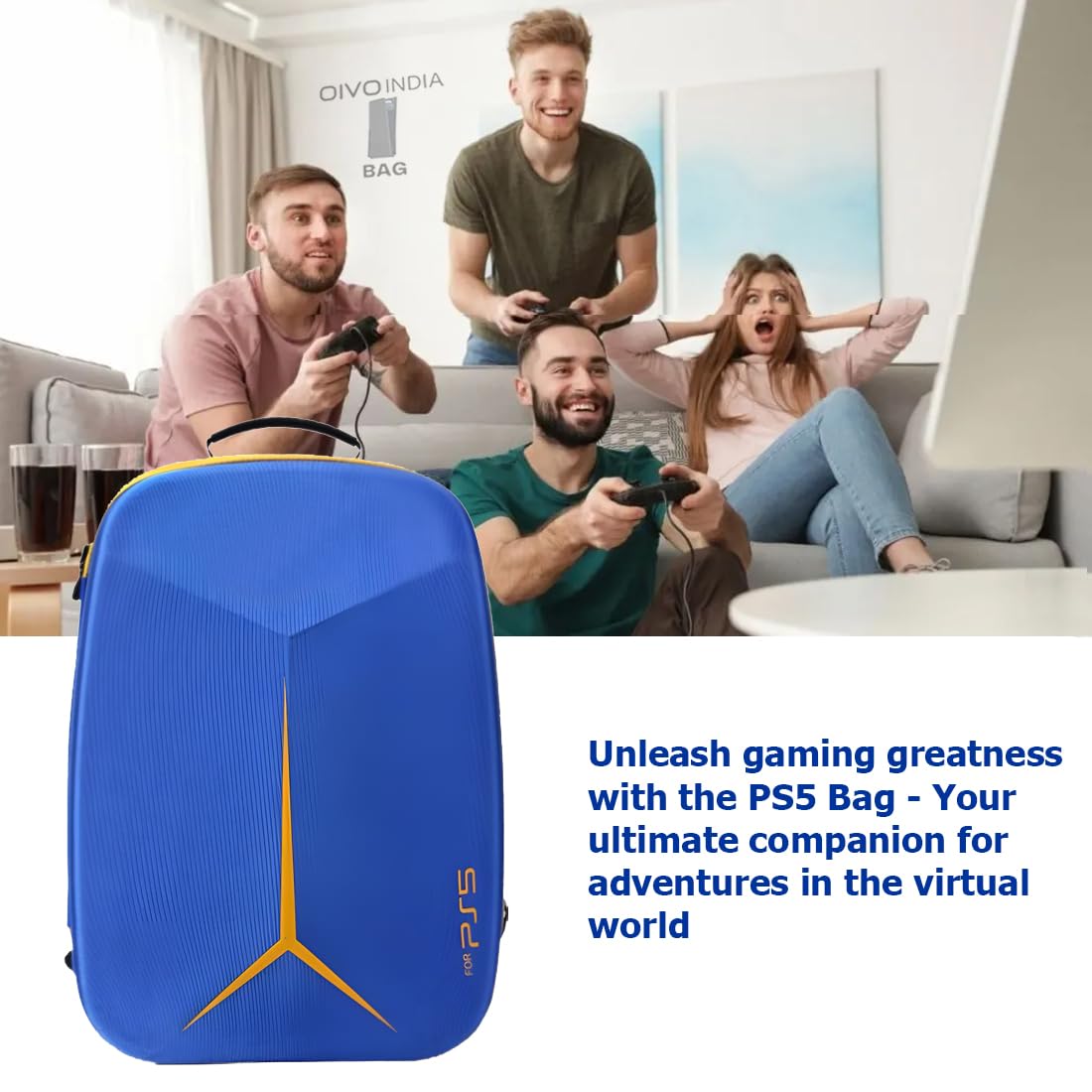 OIVO INDIA Blue Hard Shell Water-Resistant Backpack Carry-Bag Compatible for PlayStation 5 Disc/Digital Version (PS5 Bag)
