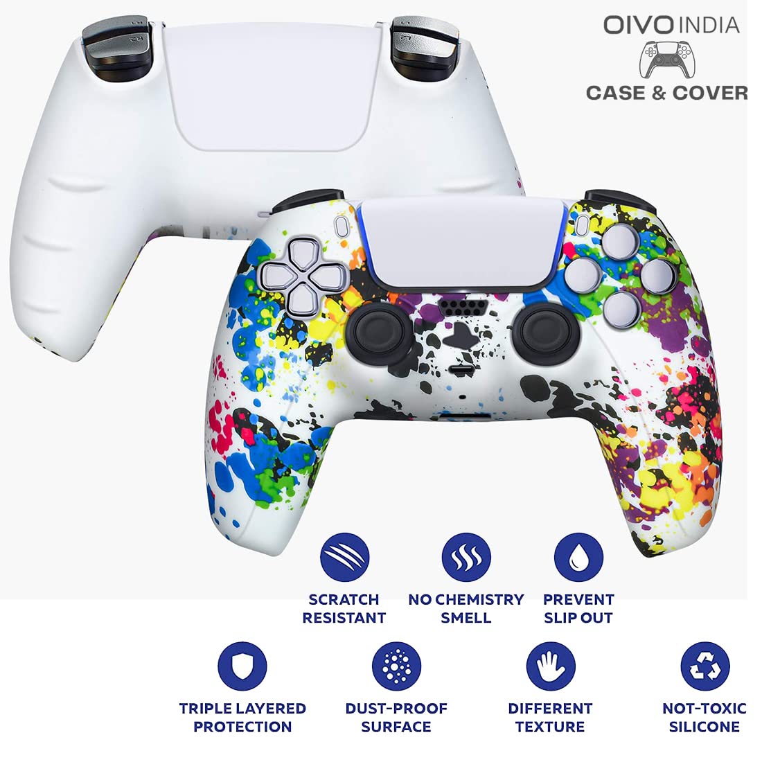 OIVO INDIA Black & White Controller Silicone Cover Case PS5 Controller Skin Anti Slip Protective Sleeve Compatible for Sony Playstation5 (Pack of 2- P5CC06 Zigzag BK+P5CC-08 Multicolor)