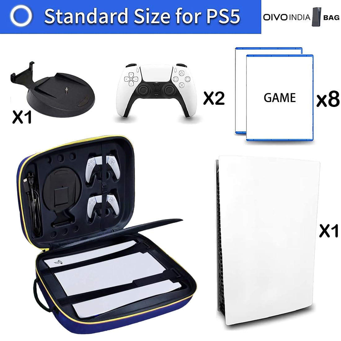 OIVO INDIA Blue Hard Shell Water-Resistant Backpack Carry-Bag Compatible for PlayStation 5 Disc/Digital Version (PS5 Bag)