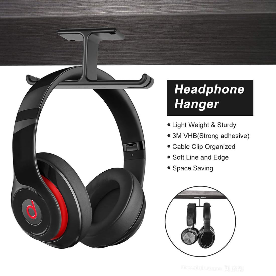 OIVO INDIA Aluminum Headphone Hanger, Gaming Headset Headphone Hook Holder Mount Under Desk with Cable Organizer for All Headphones (Black)
