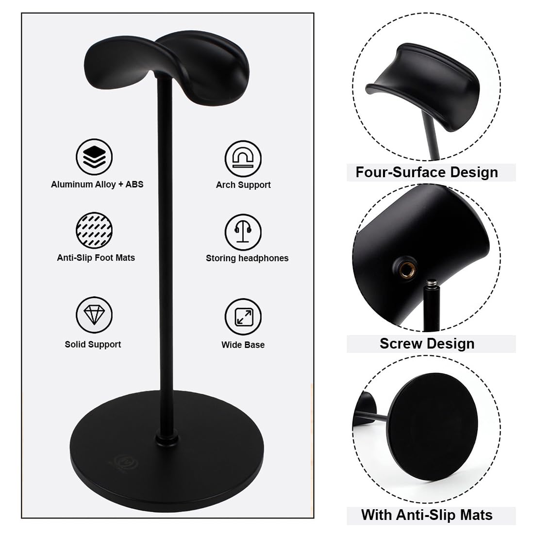 OIVO INDIA Black Headphone Stand Headset Holder with Aluminum Supporting Bar for All Headphones Size