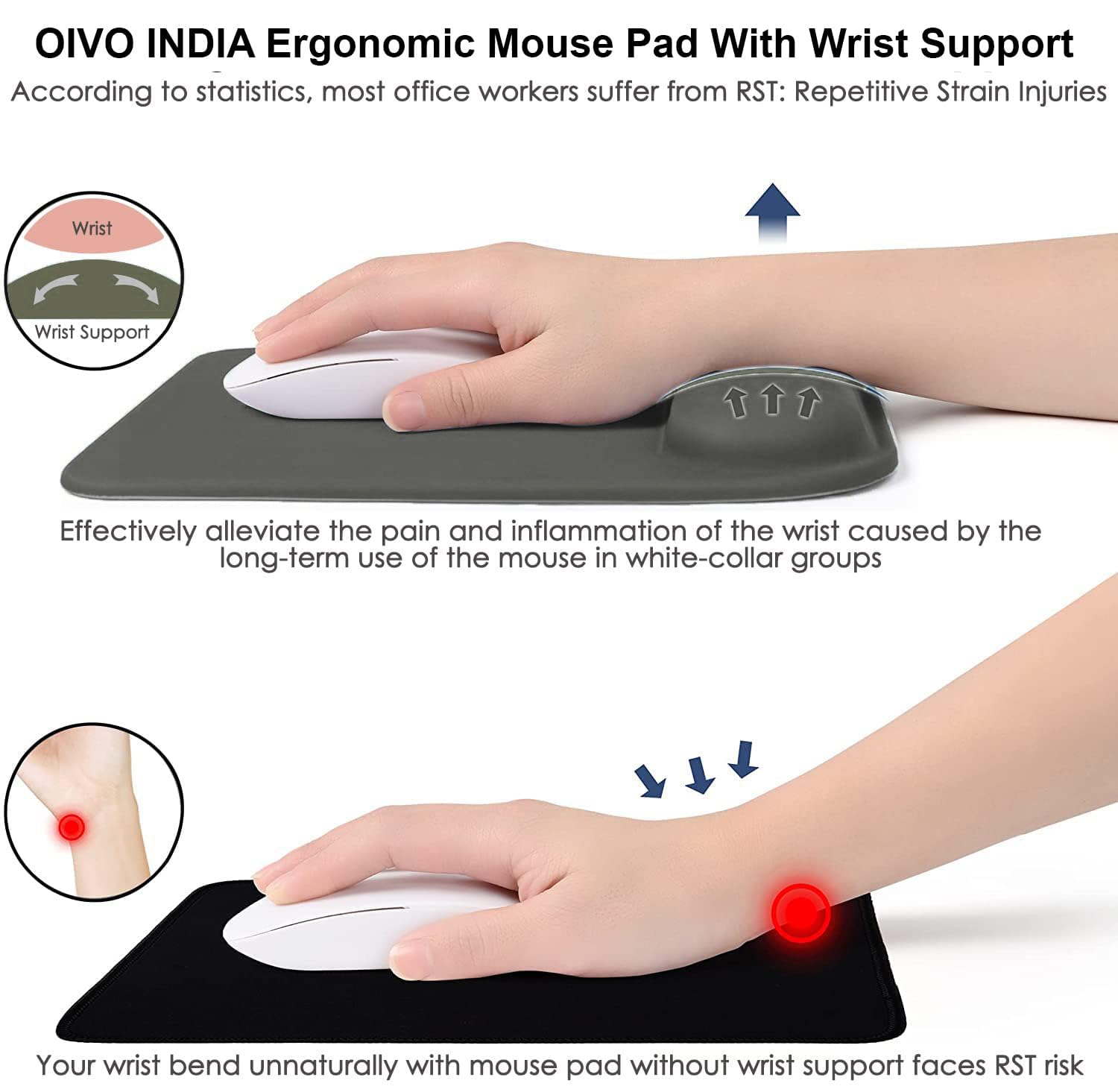 OIVO INDIA Gel Mouse Pad Wrist Rest Memory-Foam Ergonomic Mousepad(240x200mm)| Cushion Pain Relief| Suitable for Gaming, Computer, Laptop, Home & Office Non-Slip Rubber Base (Light Grey)