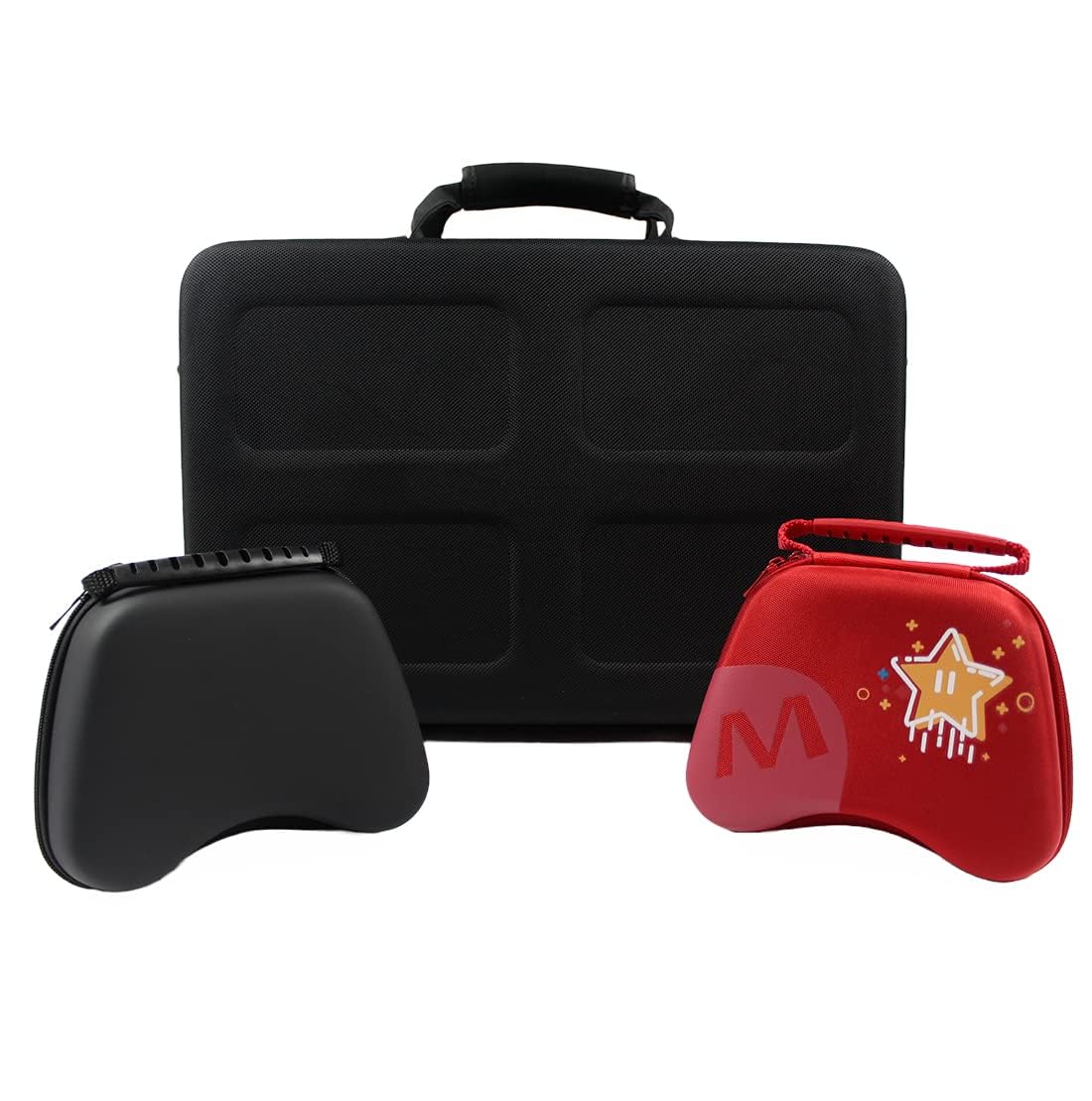 OIVO INDIA Hard Shell Water-Resistant PS5 Carrying Bag Compatible for PlayStation 5 Disc/Digital Version with Black Controller Case(BGP516 Grey + GC-14 Red & GC-09 Black)