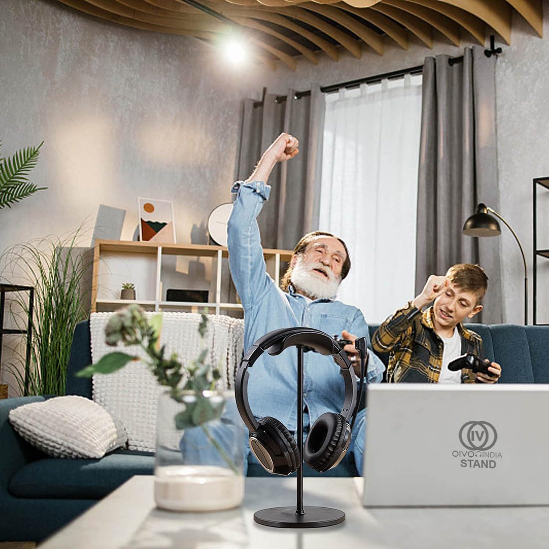 OIVO INDIA Black Headphone Stand Headset Holder with Aluminum Supporting Bar for All Headphones Size