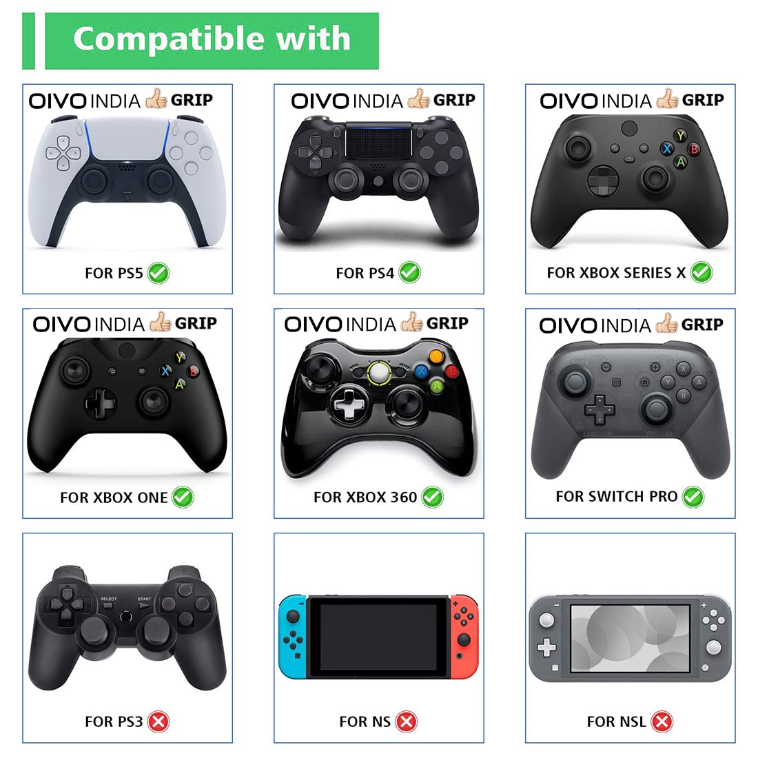 OIVO INDIA 8Pcs White Silicone FPS Thumb Grip Set (Compatible with PS5,PS4,Xbox Series)