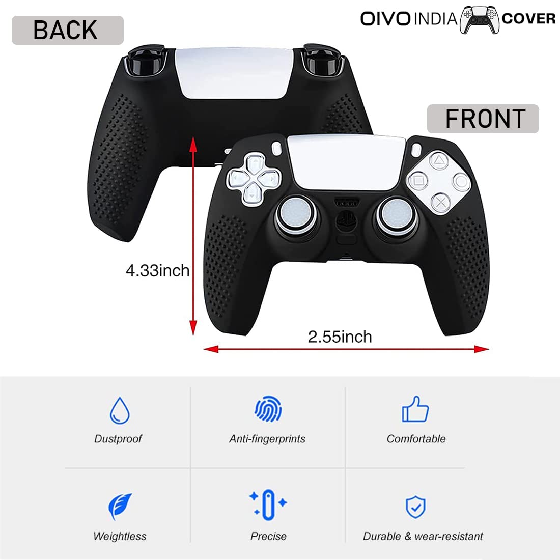 OIVO INDIA Multicolor & Black Controller EVA Silicone Cover Case PS5 Controller Skin Anti Slip Protective Sleeve Compatible for Sony PS5 Controller (Combo of 2)