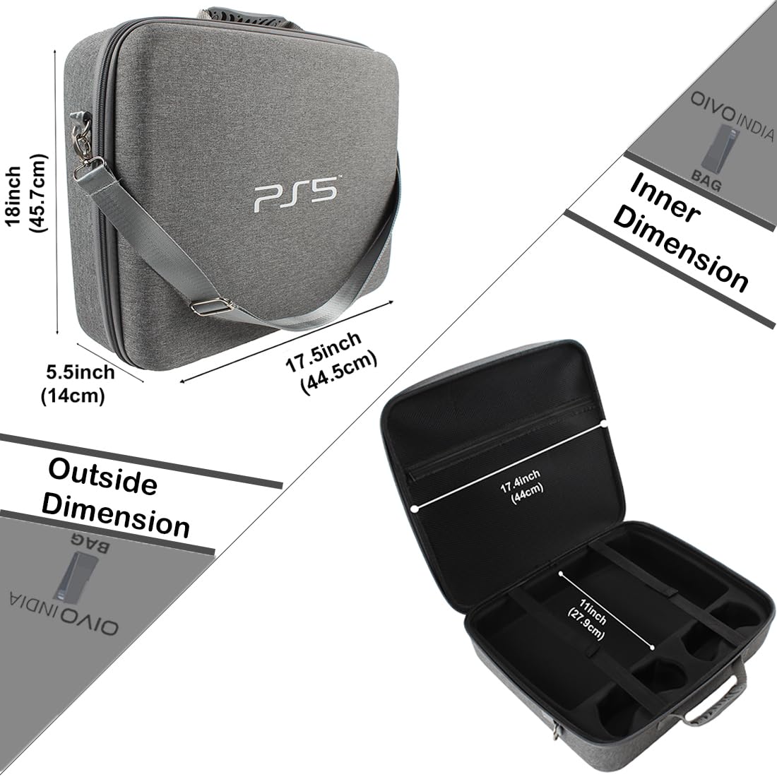 OIVO INDIA Grey Nylon Grey Hard Carrying Storage Case Compatible for PS5 (PlayStation 5 Bag)