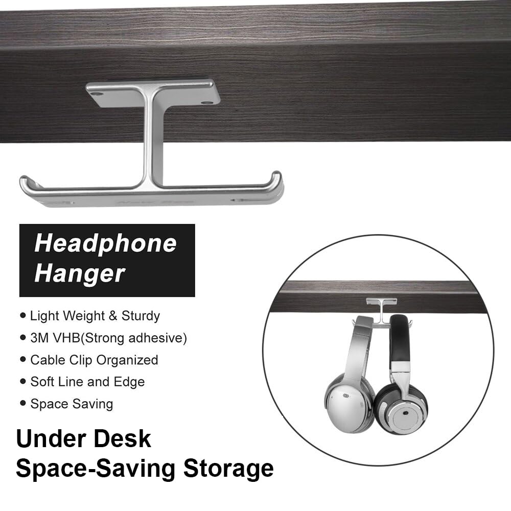 OIVO INDIA Aluminum Headphone Hanger, Gaming Headset Headphone Hook Holder Mount Under Desk with Cable Organizer for All Headphones (Silver)