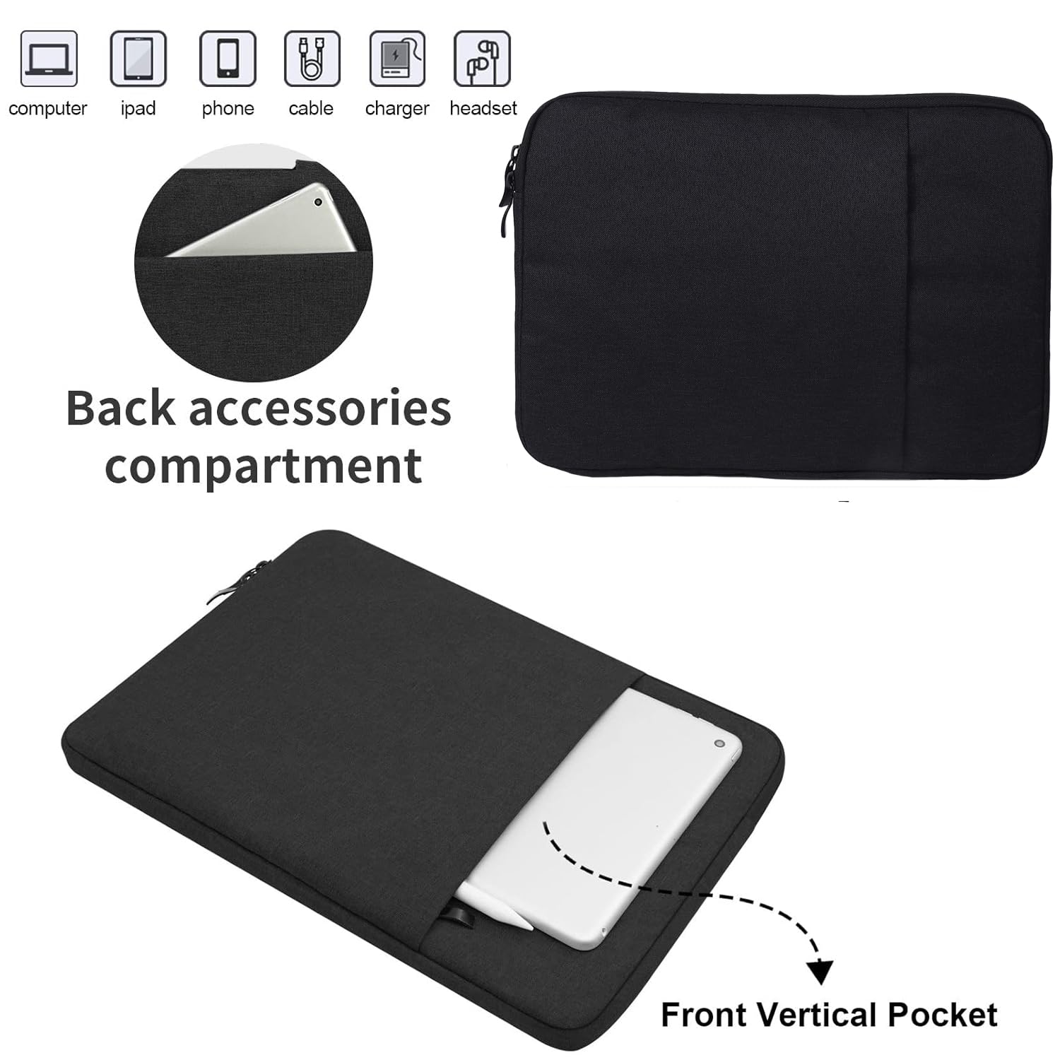 OIVO INDIA Laptop Bag Sleeve Case Cover Pouch for Men & Women | 11-12. Inch Laptop/MacBook, Office/College Laptop Bag | Multiple Pockets | Water Repellent | Shock Absorber (Black)