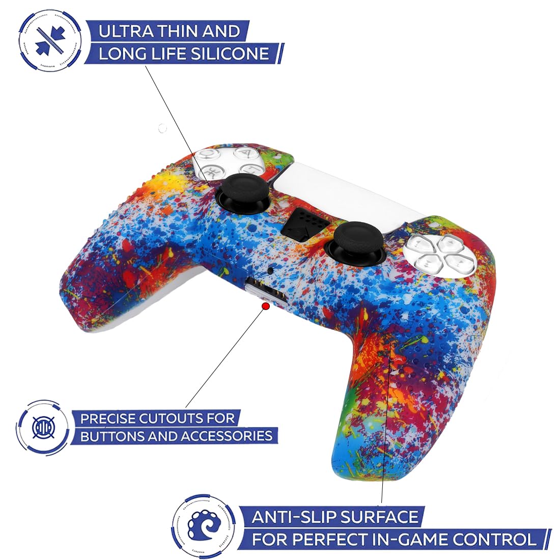 OIVO INDIA Colorful Controller Silicone Cover Case PS5 Controller Skin Anti Slip Protective Case Sleeve Compatible for Sony PlayStation 5 Controller (Pack of 2)