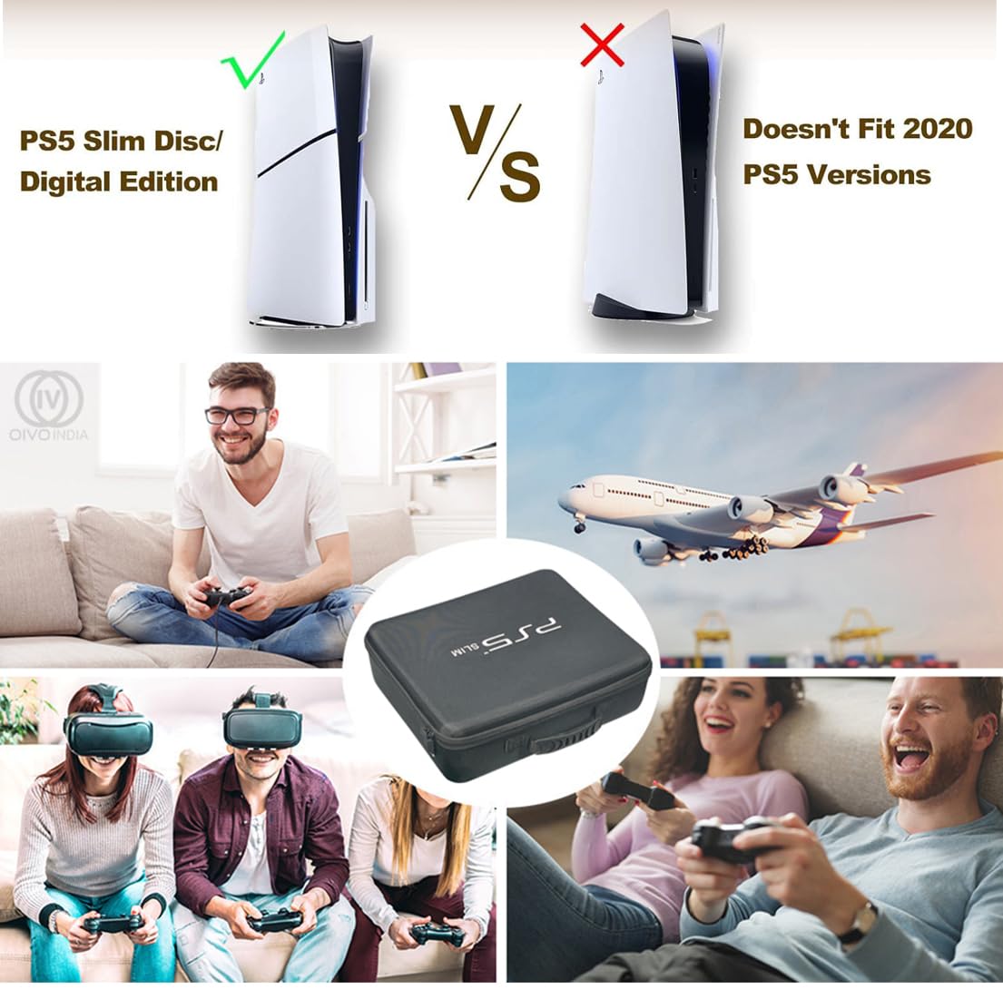 OIVO INDIA Black PS5 Slim Nylon Hard Carrying Storage Case Compatible for PS5 Slim ONLY (PlayStation 5 Slim Bag)