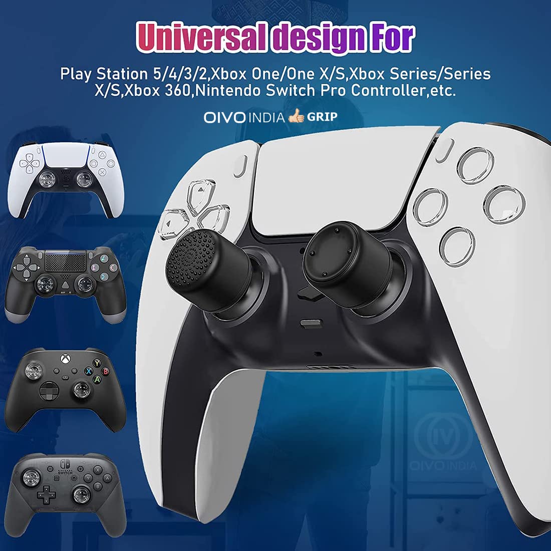 OIVO INDIA Black Cover Compatible for PS5/PS4 Game Controller Remote Case with Black ThumbGrip Set