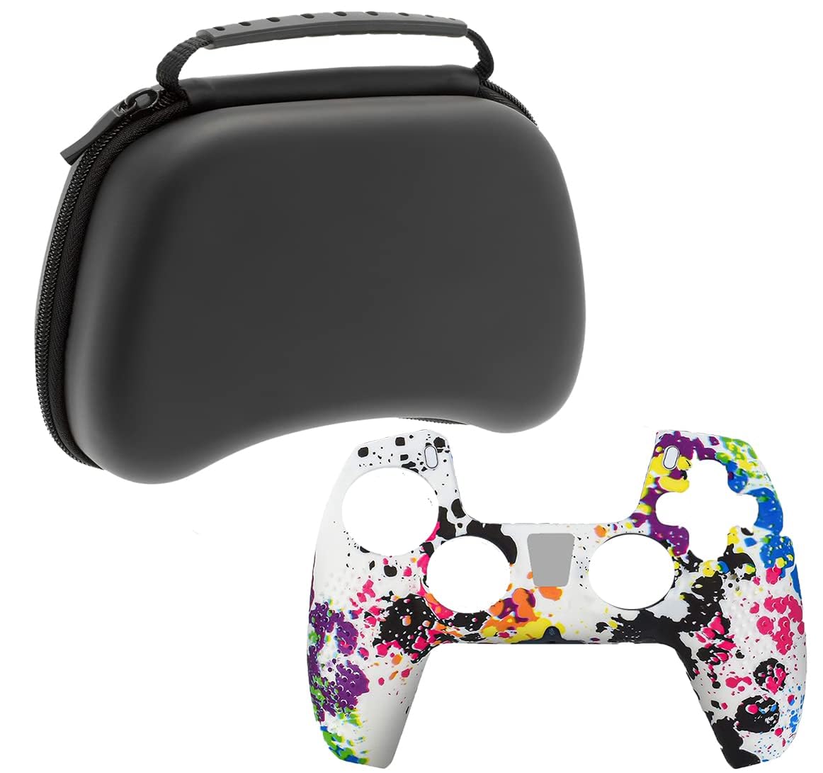 OIVO INDIA Black Controller EVA & Silicone Cover Case PS5 Controller Skin Anti Slip Protective Case Sleeve Compatible for Sony PS5 Controller (Combo of 2 - GC-09 Black + P5CC-06 ZigZagBK)