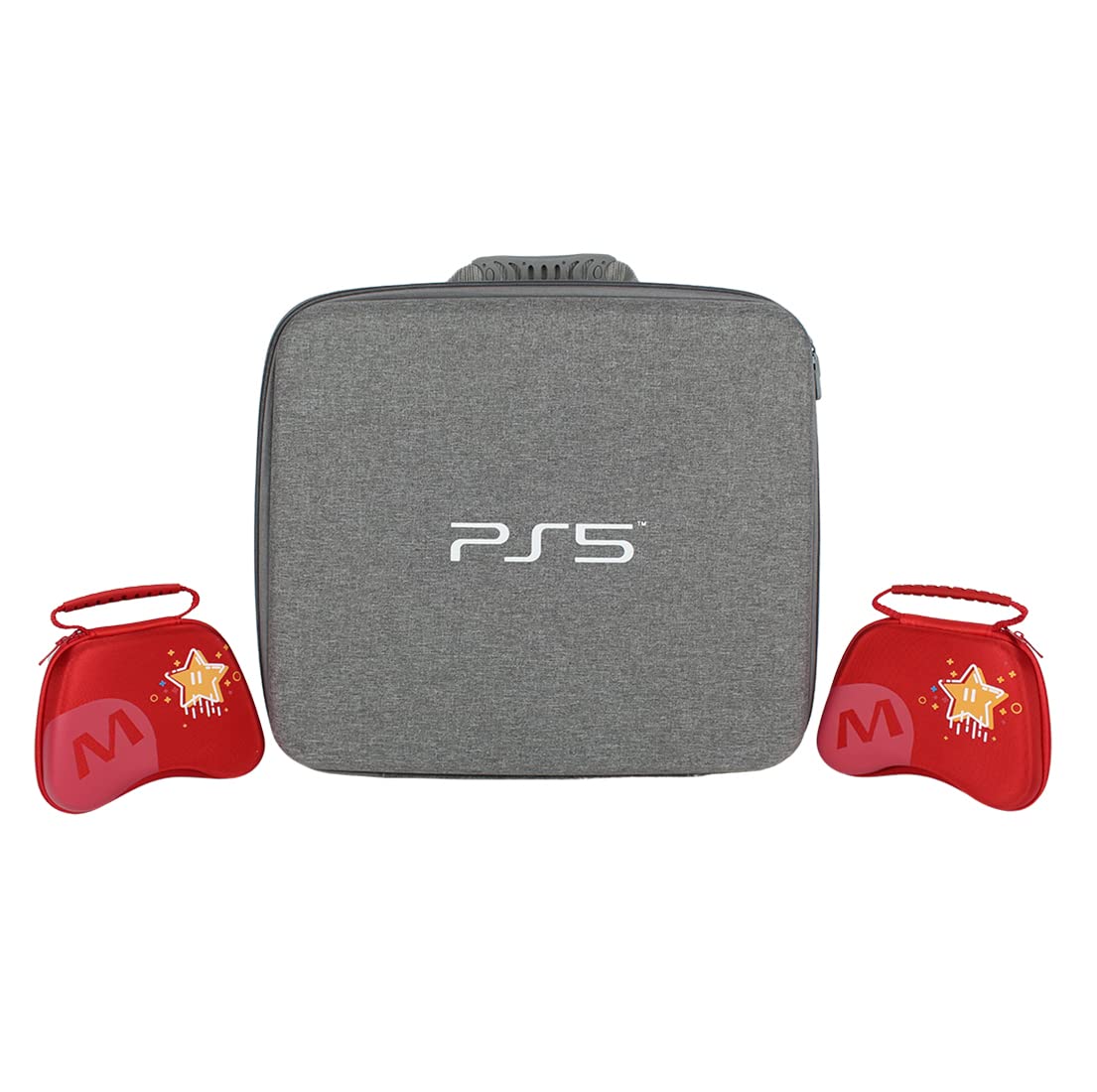 OIVO INDIA Hard Shell Water-Resistant PS5 Carrying Bag Compatible for PlayStation 5 Disc/Digital Version with Black Controller Case(BGP516 Grey + GC-14 Red & GC-09 Black)