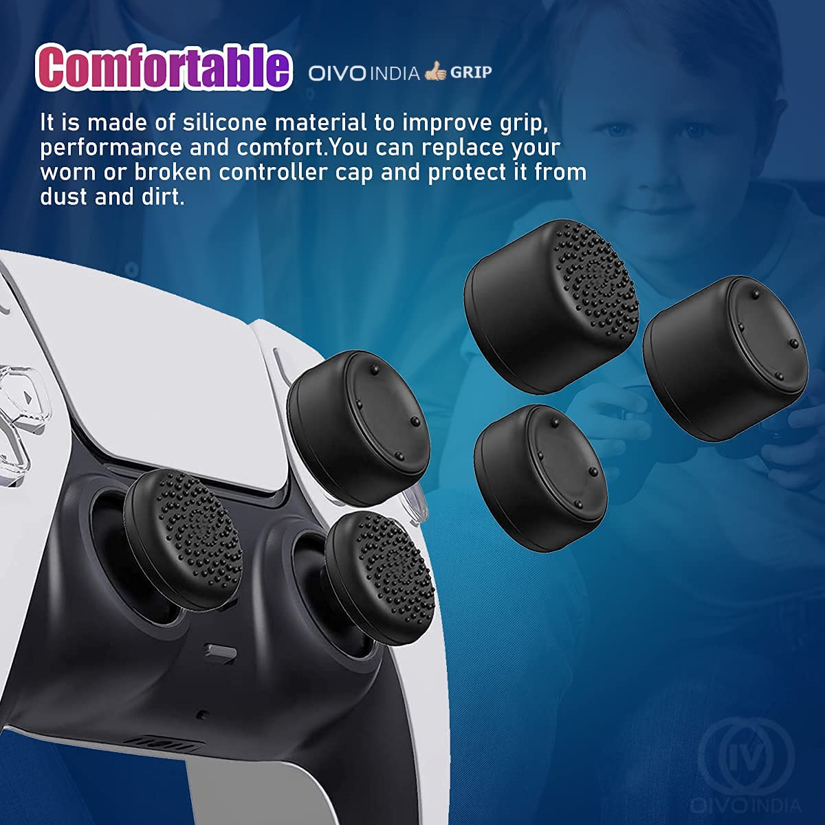 OIVO INDIA 8Pcs Black Silicone FPS Thumb Grip Set (Compatible with PS5,PS4,Nintendo Switch Pro)