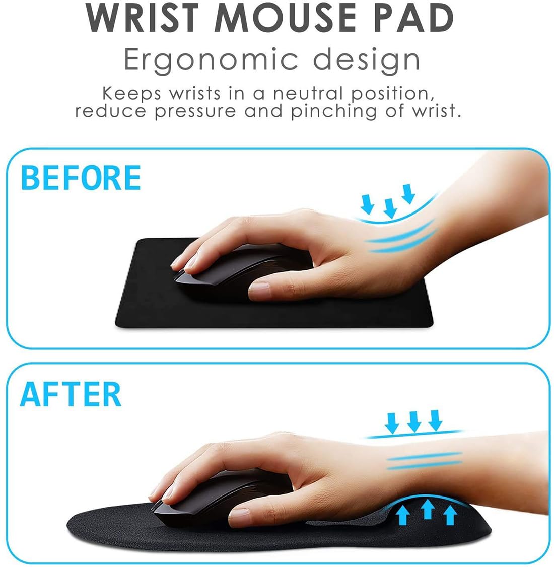 OIVO INDIA Mouse Pad, Ergonomic Mouse Pad with Comfortable Gel Wrist Rest Support, Non-Slip PU Base for Easy Typing Pain Relief, Durable and Washable, Classic (240x200mm) (Black)