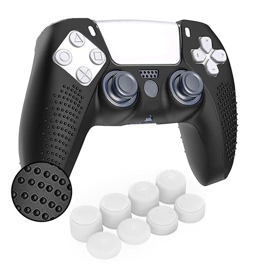 OIVO INDIA Black Dot Design Cover Compatible for PS5 Game Controller Remote Sleeves with White ThumbGrip Set