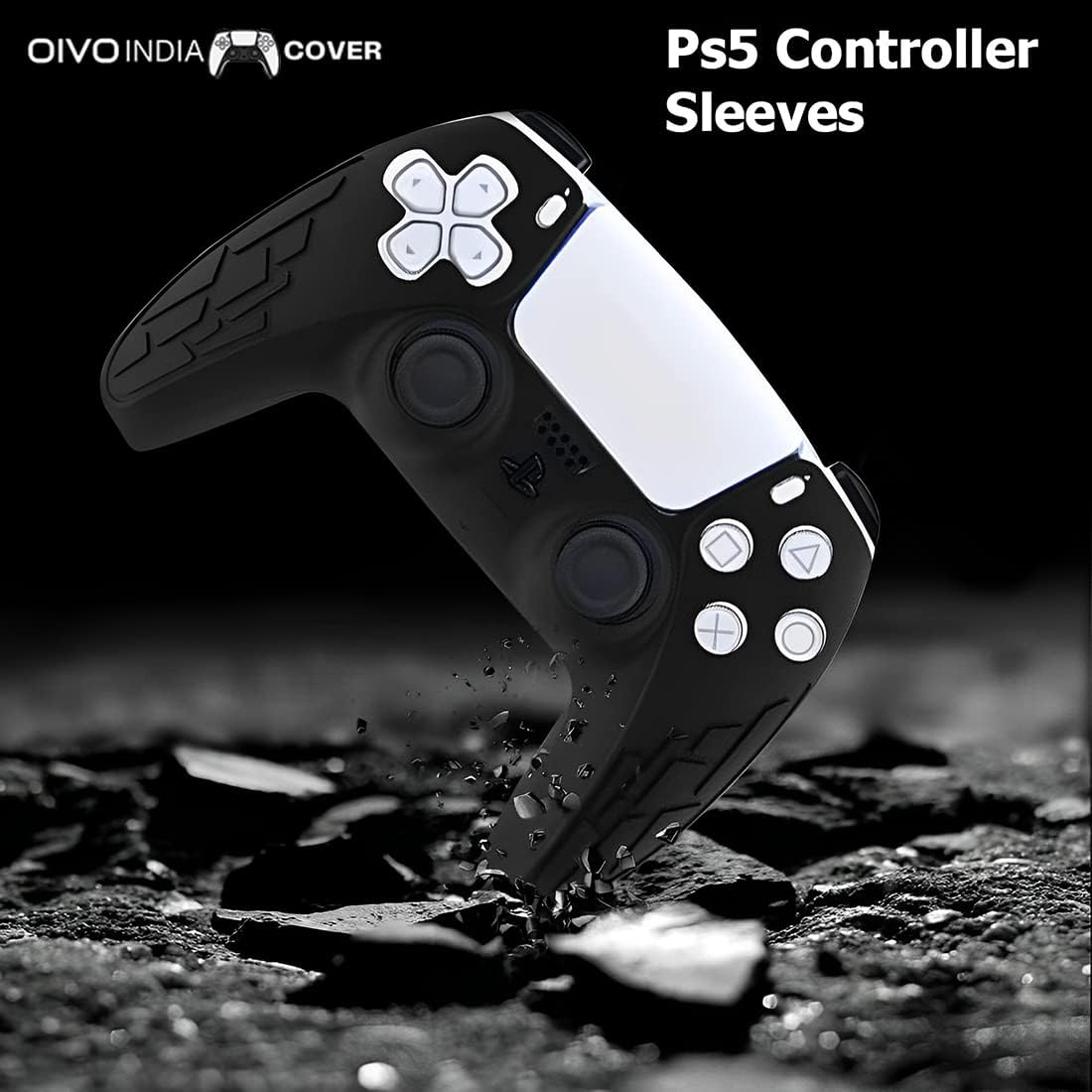 OIVO INDIA Black Controller EVA & Silicone Cover Case PS5 Controller Skin Anti Slip Protective Case Sleeve Compatible for Sony PS5 Controller (Combo of 2 - GC-09 Black + P5CC-06 ZigZagBK)