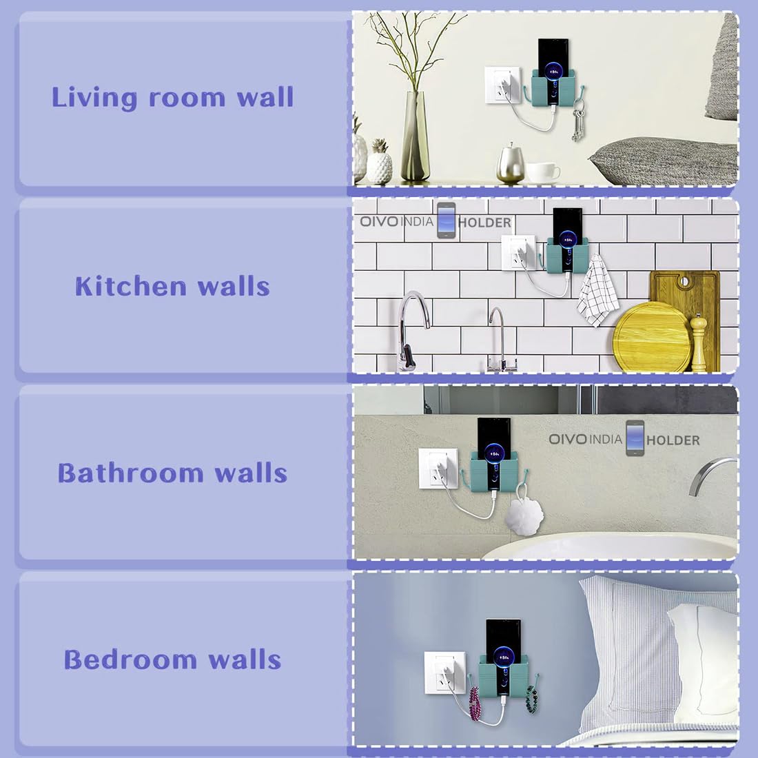 OIVO INDIA Wall Charger Hook Mobile Phone Holder Universal Cellphone Hanging Bracket Hooks Charging Dock Stand (Black, Pack of 6)