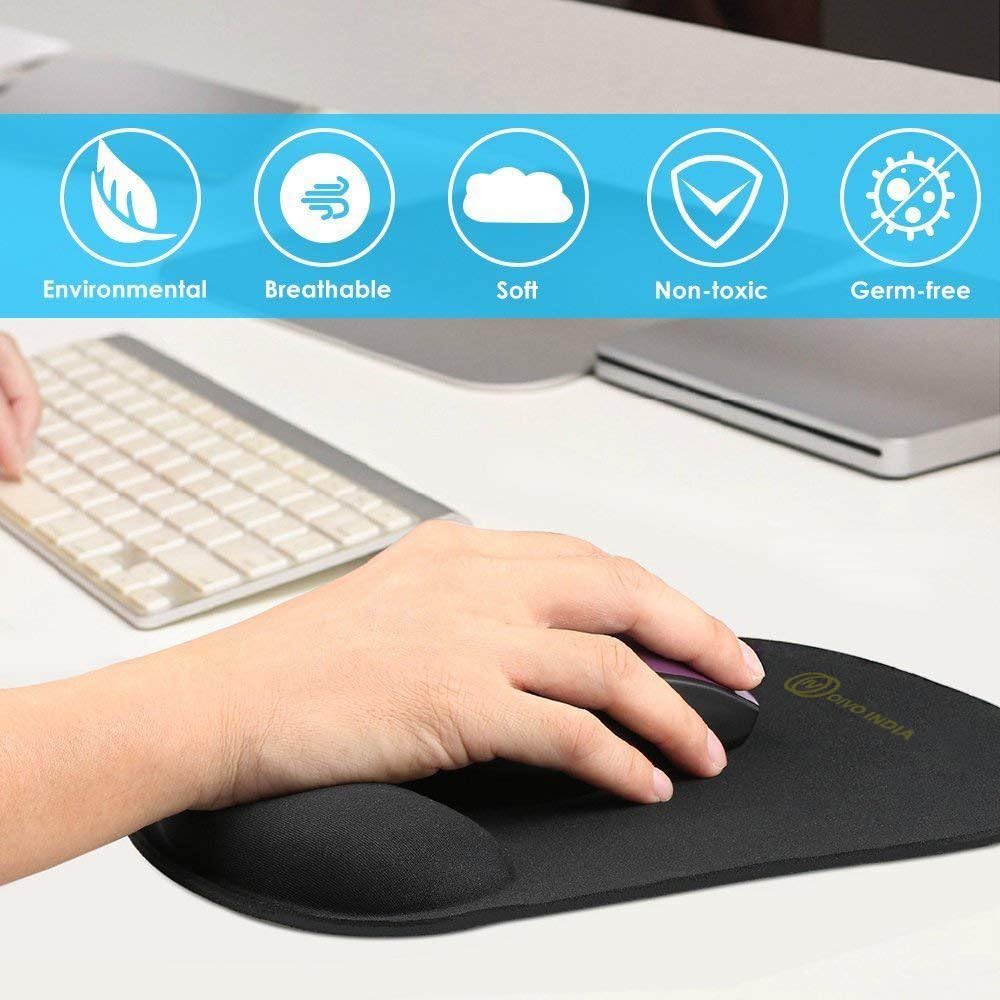 OIVO INDIA Mouse Pad, Ergonomic Mouse Pad with Comfortable Gel Wrist Rest Support, Non-Slip PU Base for Easy Typing Pain Relief, Durable and Washable, Classic (240x200mm) (Black)