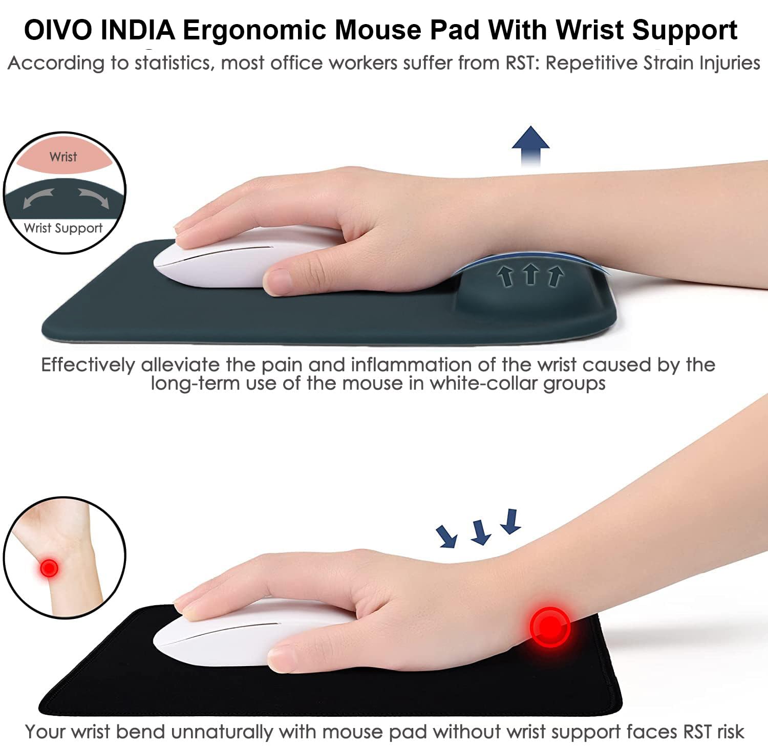 OIVO INDIA Gel Mouse Pad Wrist Rest Memory-Foam Ergonomic Mousepad (240x200mm)| Cushion Pain Relief| Suitable for Gaming, Computer, Laptop, Home & Office Non-Slip Rubber Base (Rama Green)