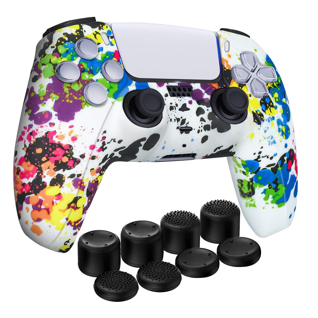 OIVO INDIA Multicolor Cover Compatible for PS5 Game Controller Remote Sleeves with Black ThumbGrip Set