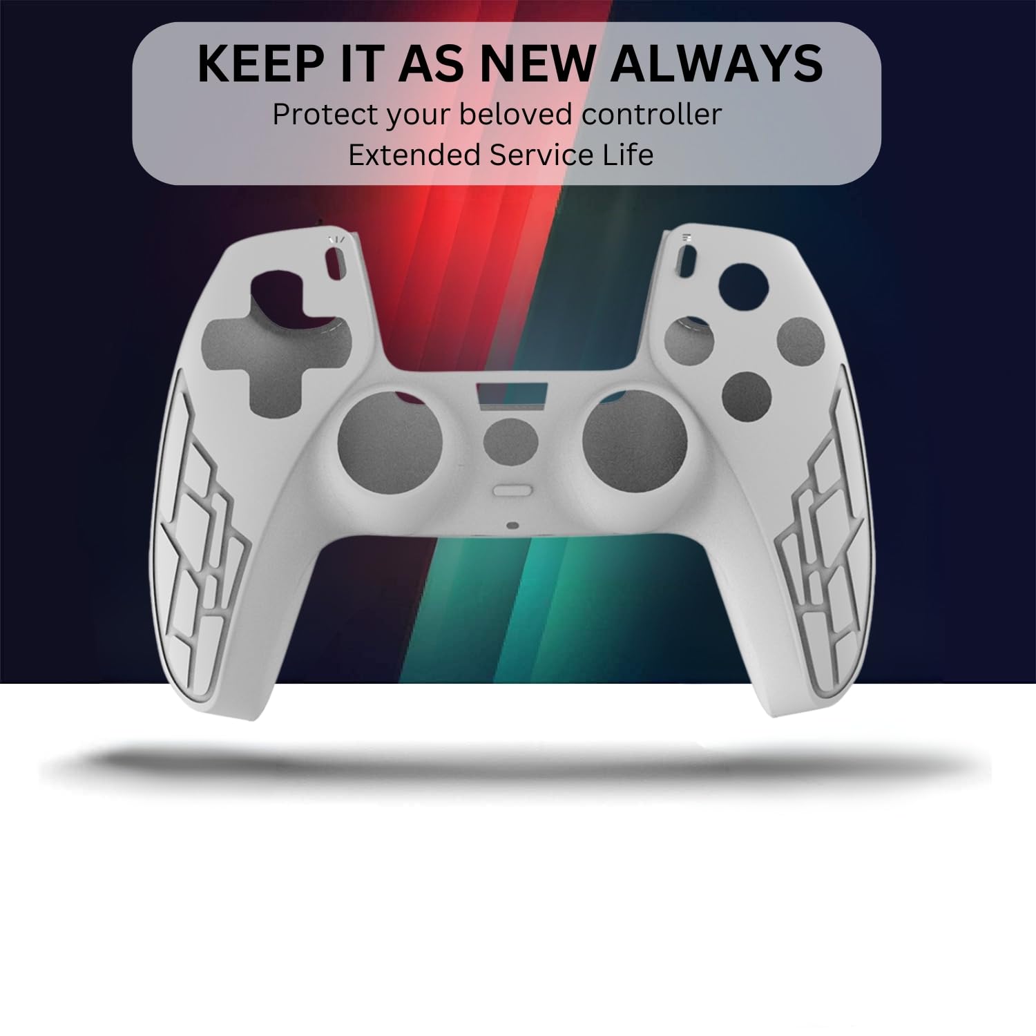 OIVO INDIA White Cover Compatible with PS5 Game Controller Remote Sleeves with Black ThumbGrip Set