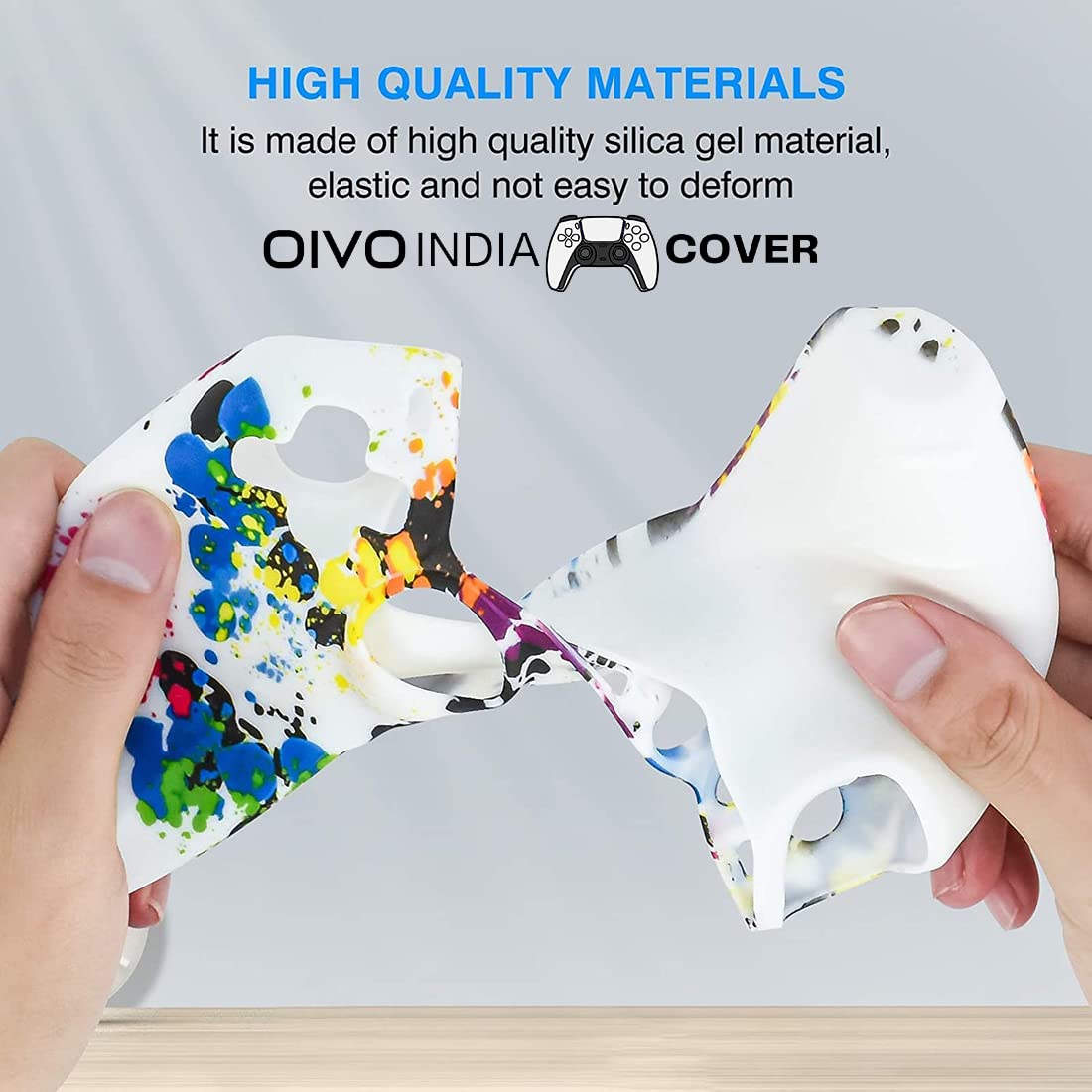 OIVO INDIA Black & White Controller Silicone Cover Case PS5 Controller Skin Anti Slip Protective Sleeve Compatible for Sony Playstation5 (Pack of 2- P5CC06 Zigzag BK+P5CC-08 Multicolor)