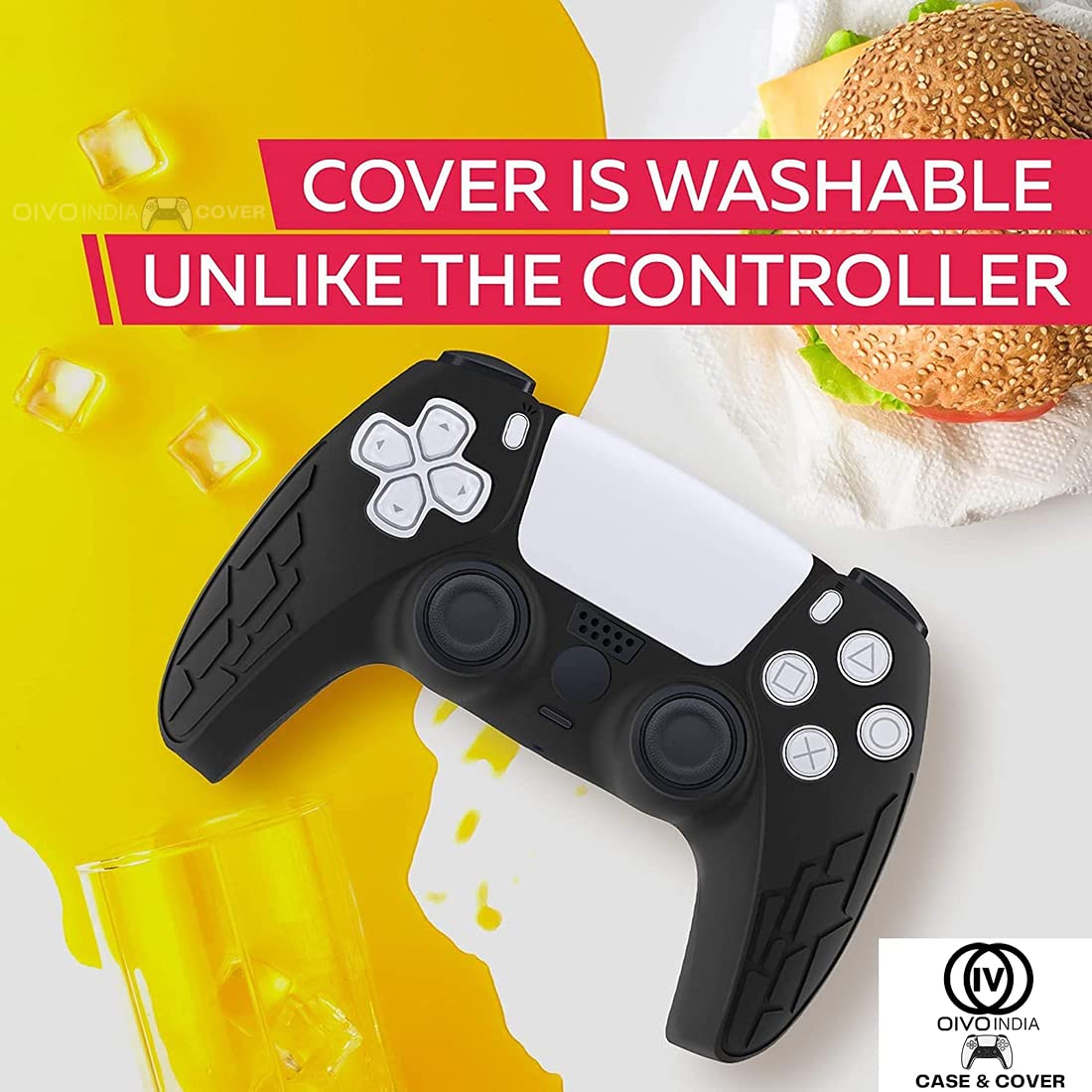 OIVO INDIA Black & White Controller Silicone Cover Case PS5 Controller Skin Anti Slip Protective Sleeve Compatible for Sony Playstation5 (Pack of 2- P5CC06 Zigzag BK+P5CC-08 Multicolor)
