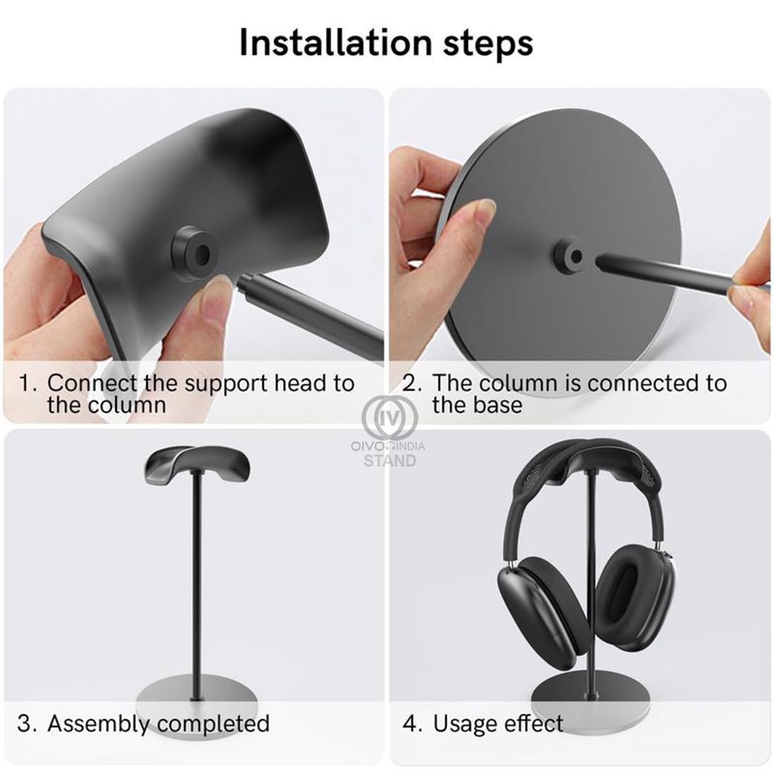 OIVO INDIA Black Headphone Stand Headset Holder with Aluminum Supporting Bar for All Headphones Size