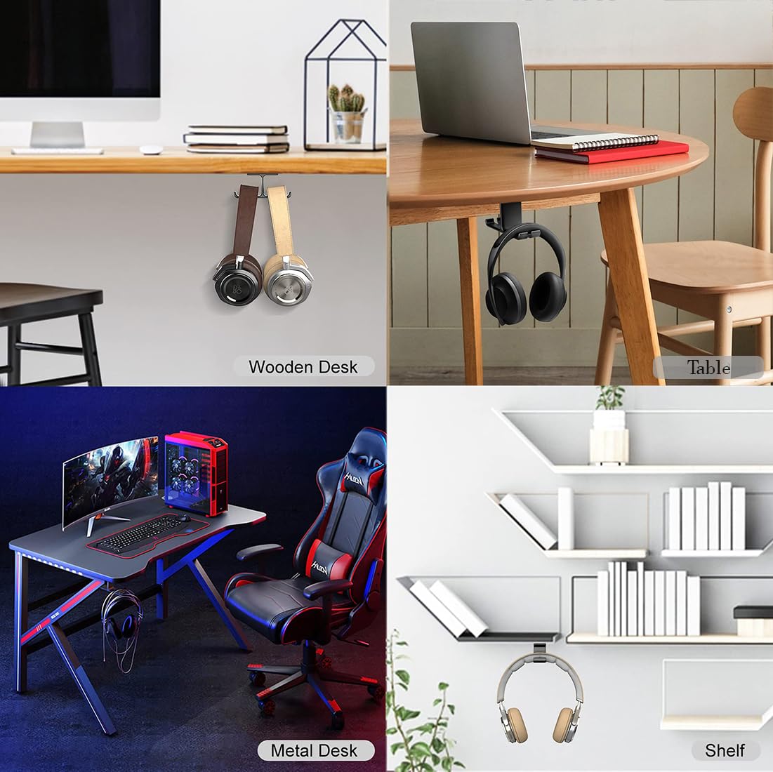 OIVO INDIA Aluminum Headphone Hanger, Gaming Headset Headphone Hook Holder Mount Under Desk with Cable Organizer for All Headphones (Black)