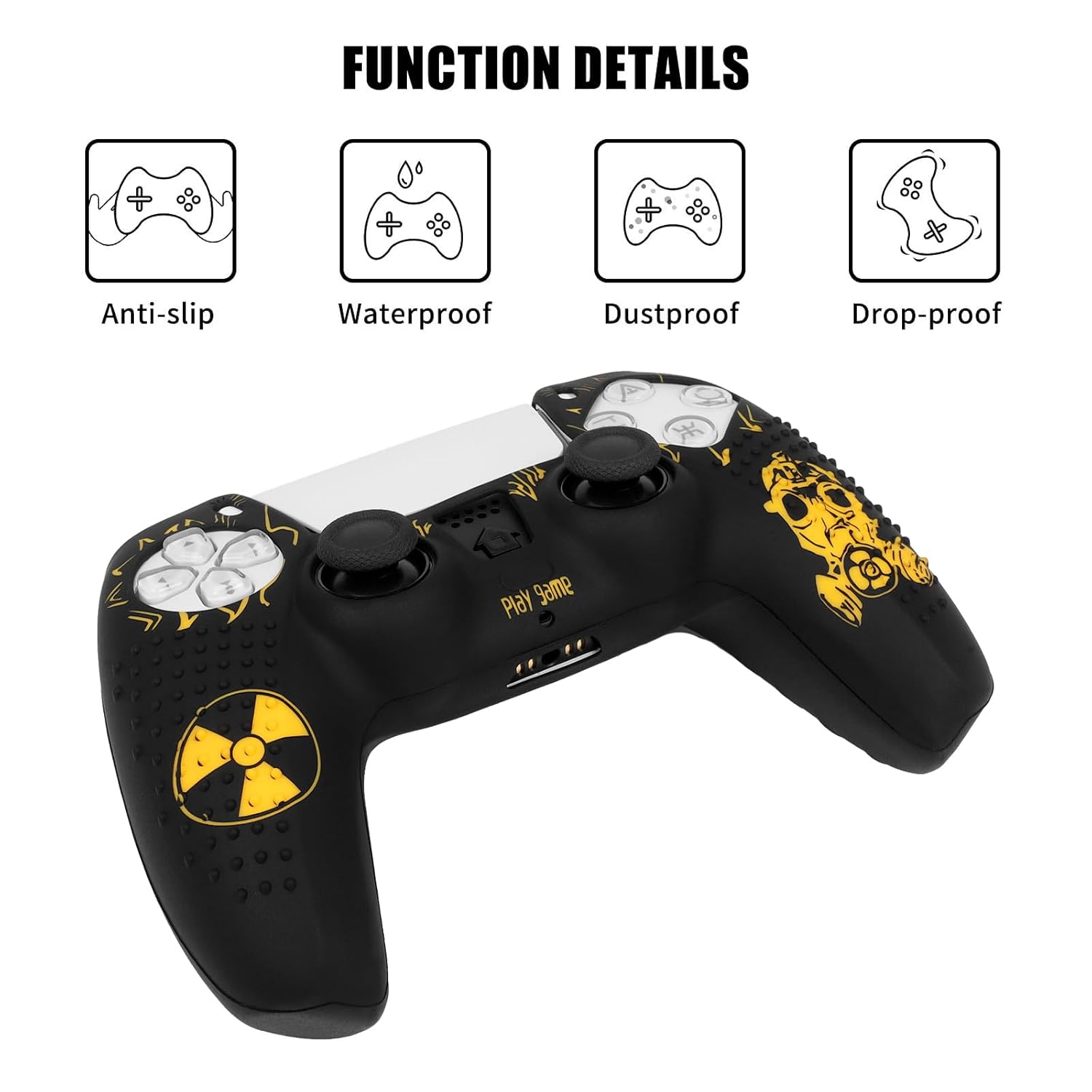 OIVO INDIA Black Skull and Thumbrgrip Set Controller Silicone Cover Case PS5 Controller Skin Anti Slip Protective Case Sleeve Compatible for Sony PlayStation 5 Remote (Combo of 2)