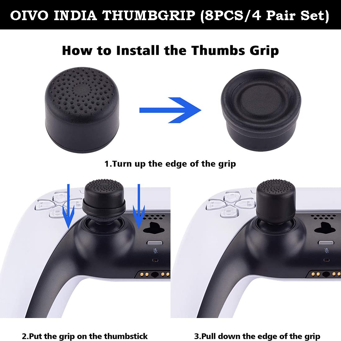 OIVO INDIA 8Pcs White Silicone FPS Thumb Grip Set (Compatible with PS5,PS4,Nintendo Switch Pro)