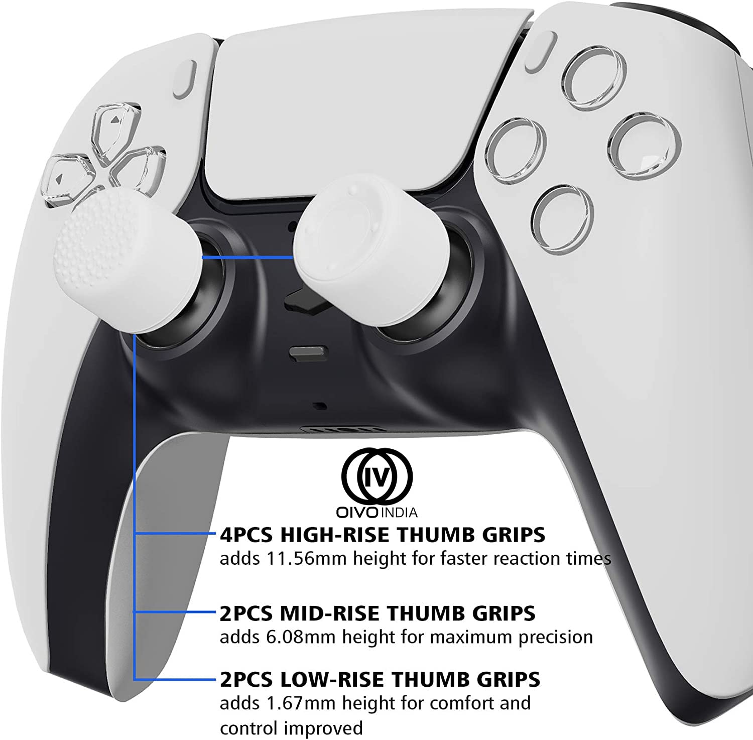 OIVO INDIA 8Pcs White Silicone FPS Thumb Grip Set (Compatible with PS5,PS4,Nintendo Switch Pro)