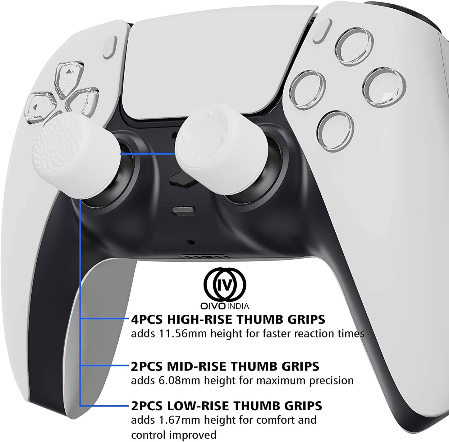 OIVO INDIA 8Pcs White Silicone FPS Thumb Grip Set (Compatible with PS5,PS4,Xbox Series)