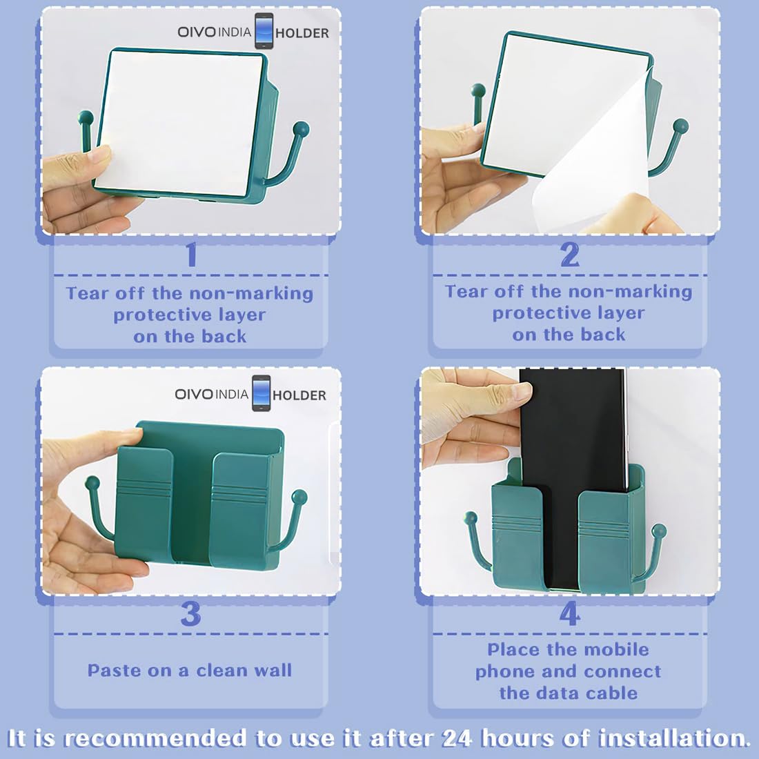 OIVO INDIA Wall Charger Hook Mobile Phone Holder Universal Cellphone Hanging Bracket Hooks Charging Dock Stand (Blue, Pack of 6)