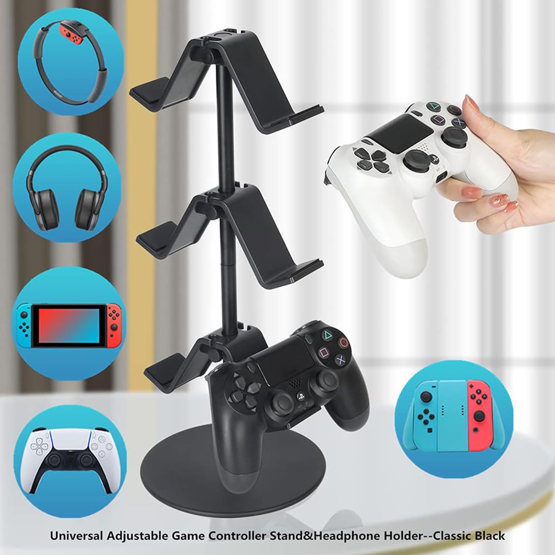OIVO INDIA Controller Stand 3 Tier Black Headphone Holder, Multi Adjustable Game Controller Headset Hanger Compatible for All Universal Gaming PC Accessories, Xbox PS4 PS5 Nintendo Switch (Black)
